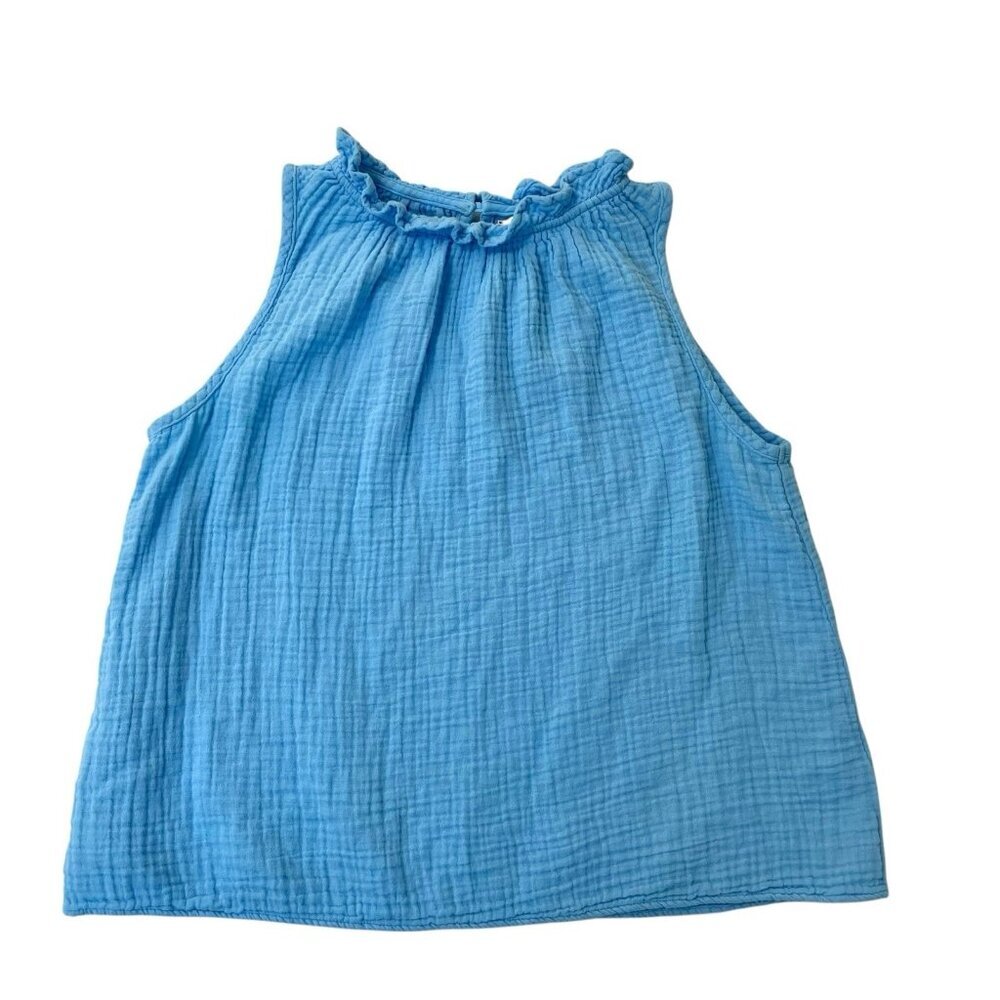 Xirena Slub Cotton Gauze Sleeveless Tank Top Coastal Fiji Blue size Medium